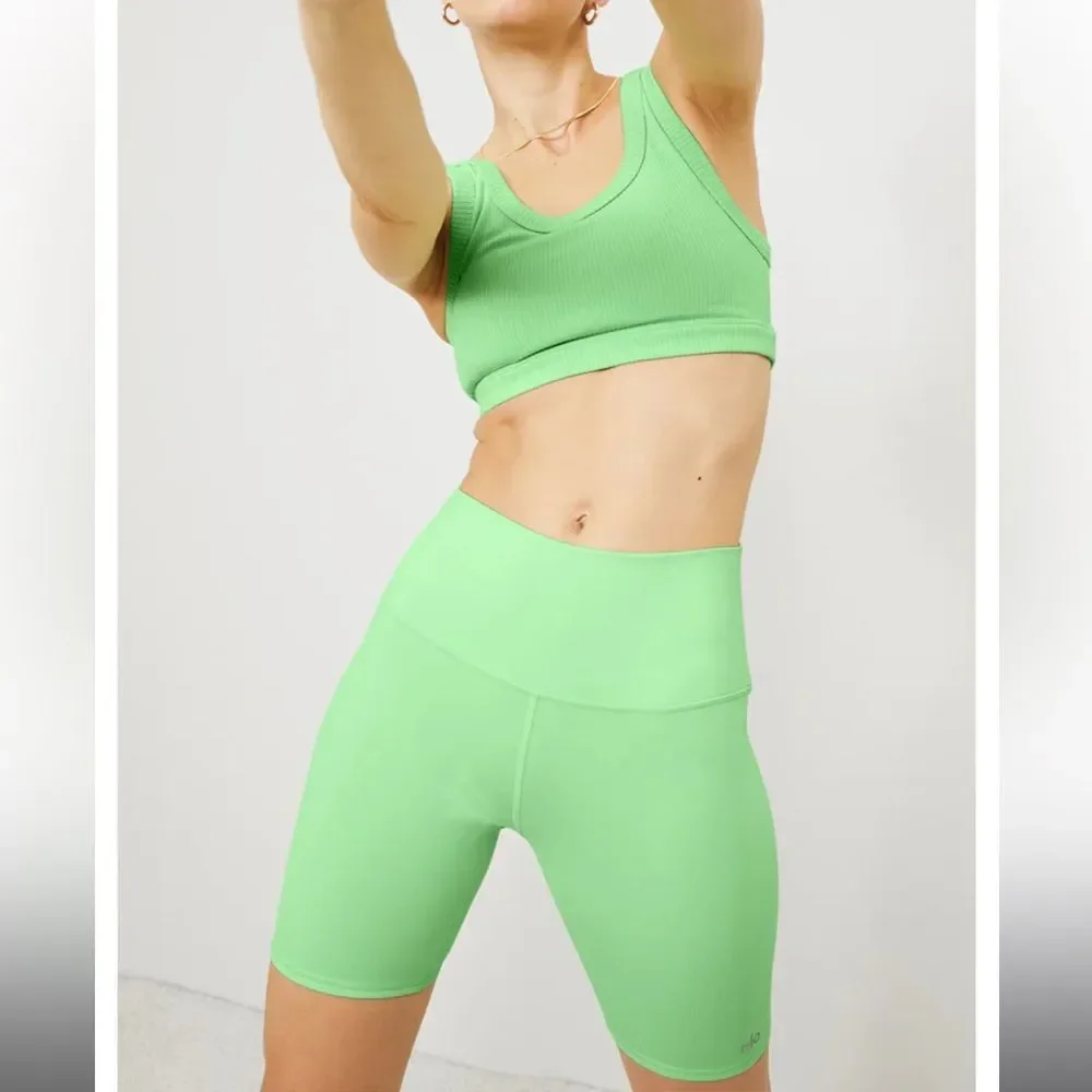 Alo Yoga Green Set Wellness Bra and Airbrush 7" Biker Short | SZ S - Picture 1 of 14